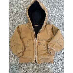Carhartt Jacket Kids XXS 4-5 Tan Canvas Quilt Lined Hooded Full Zip Coat Youth